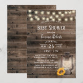 Invitation Baby shower en bois de grange de tournesol rustiqu (Devant / Derrière)