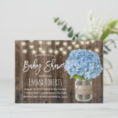 Invitation Baby shower en bois de jarre bleu rustique Hydrang (Debout devant)