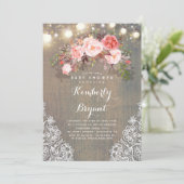 Invitation Baby shower en bois de la dentelle florale rustiqu (Debout devant)