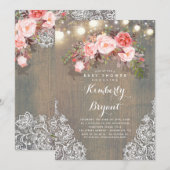 Invitation Baby shower en bois de la dentelle florale rustiqu (Devant / Derrière)
