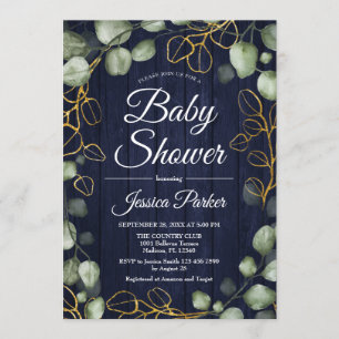 Invitation Baby shower en bois de la marine de guerre Eucalyp