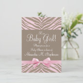 Invitation Baby shower en bois de Zebra rose clair et Brown (Debout devant)
