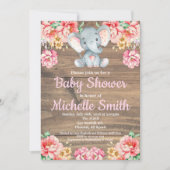 Invitation Baby shower en bois d'éléphant de fille rose (Devant)