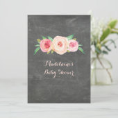 Invitation Baby shower en bois en damier rose (Debout devant)