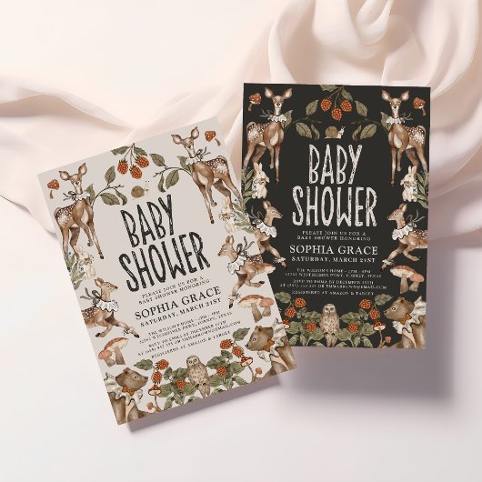 Invitation Baby shower en bois foncé de la forêt enchantée