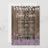Invitation Baby shower en bois foncé de lavande rustique (Devant)