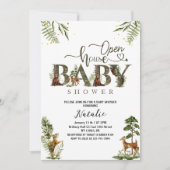 Invitation Baby shower en bois maison ouverte (Devant)
