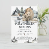 Invitation Baby shower en bois pour maman et bébé ours (Debout devant)