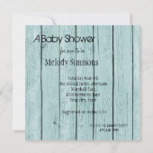 Invitation Baby shower en bois rustique Bleu Faux (Dos)