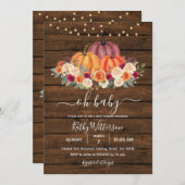 Invitation Baby shower en bois rustique Citrouille orange brû (Devant / Derrière)