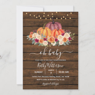 Invitation Baby shower en bois rustique Citrouille orange brû