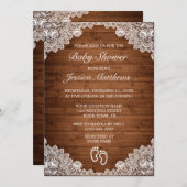 Invitation Baby shower en bois rustique et dentelle blanche (Devant / Derrière)