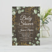 Invitation Baby shower en bois rustique Eucalyptus Wreath (Debout devant)