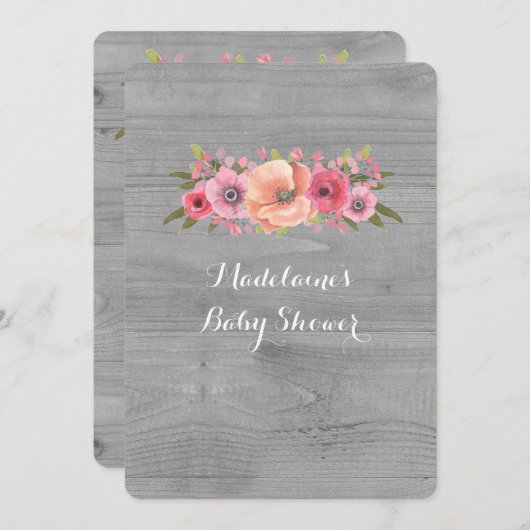 Invitation Baby shower en bois rustique rose (Devant / Derrière)