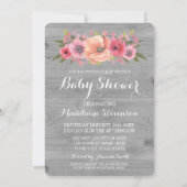 Invitation Baby shower en bois rustique rose (Dos)