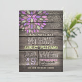 Invitation Baby shower en bois rustique violet, rose, vert (Debout devant)