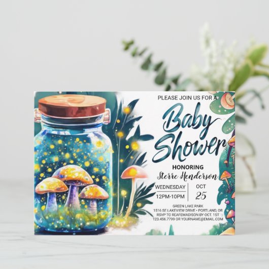 Invitation Baby shower en bois Toadstool (Debout devant)
