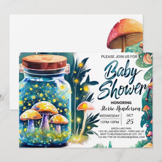Invitation Baby shower en bois Toadstool (Devant / Derrière)