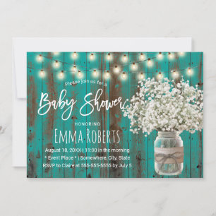 Invitation Baby shower en bois Turquoise rustique pour bébé