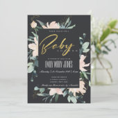 INVITATION BABY SHOWER EN CADRE FLORAL NOIR (Debout devant)