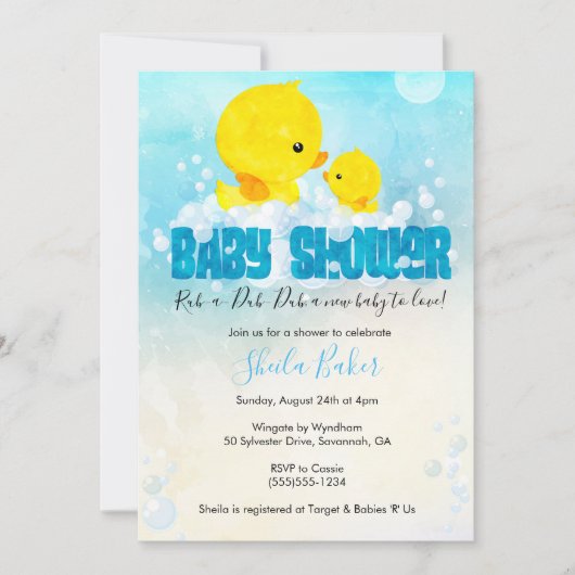 Invitation Baby shower en caoutchouc | Bain de Duc (Devant)