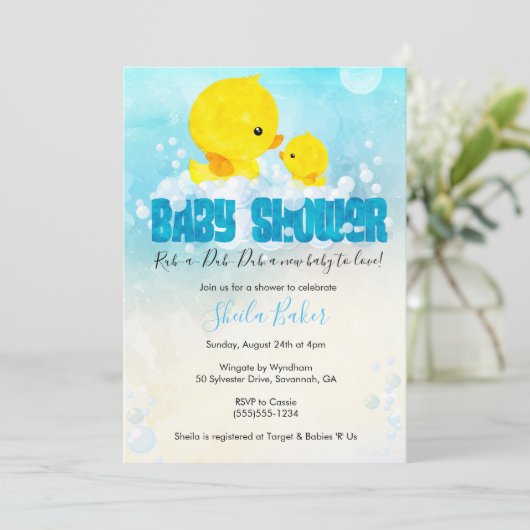 Invitation Baby shower en caoutchouc | Bain de Duc (Debout devant)