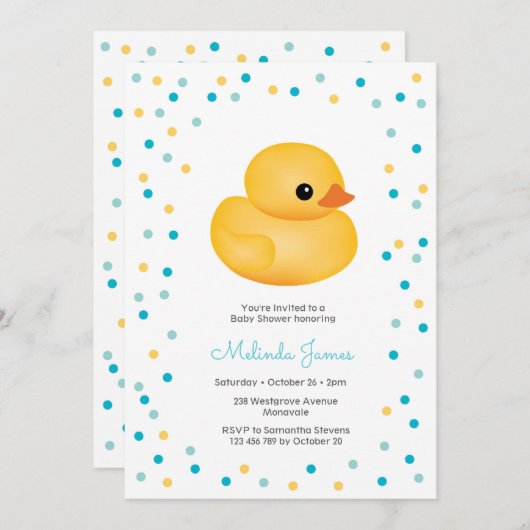 Invitation Baby shower en caoutchouc Duckie Blue Boy Invitati (Devant / Derrière)