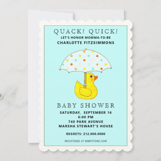 Invitation Baby shower en caoutchouc Ducky avec parapluie (Devant)