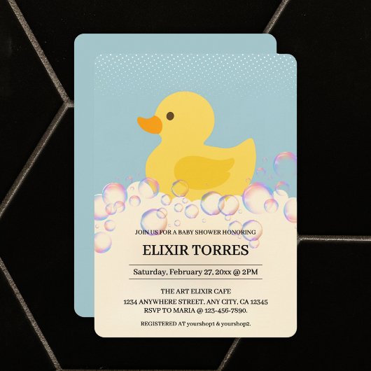 Invitation Baby shower en caoutchouc Ducky Bubbles