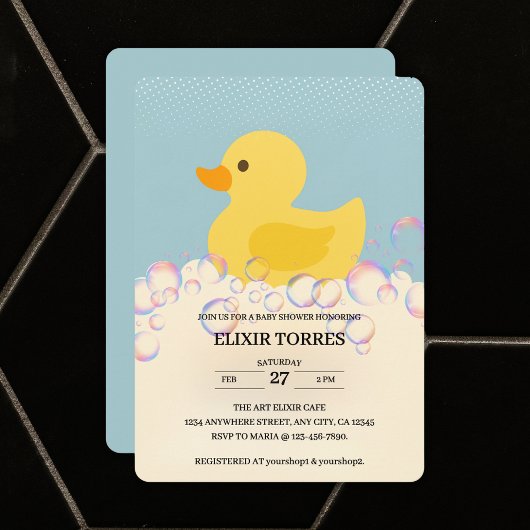 Invitation Baby shower en caoutchouc Ducky Bubbles