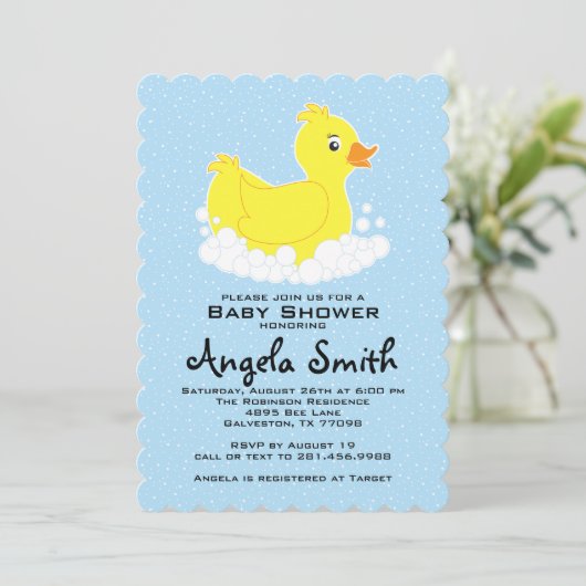 Invitation Baby shower en caoutchouc Ducky Scalloped (Debout devant)