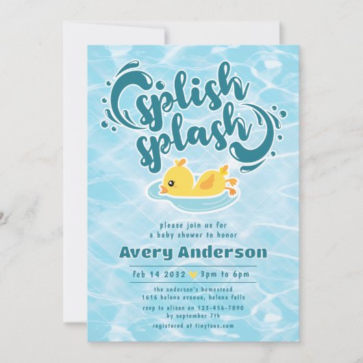 Invitation Baby shower en caoutchouc Ducky Splash (Devant)