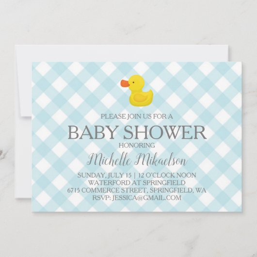 Invitation Baby shower en caoutchouc En vichy bleu (Devant)