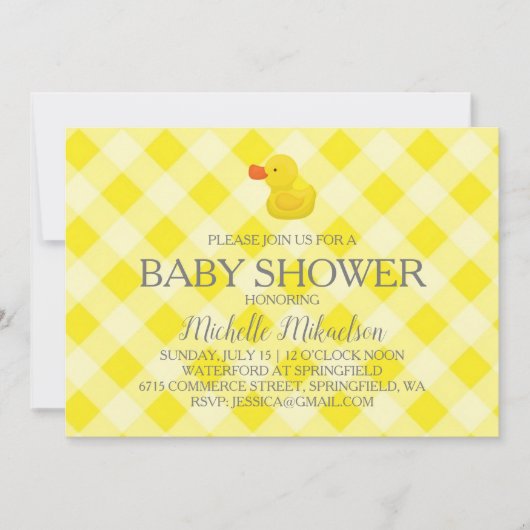 Invitation Baby shower en caoutchouc En vichy jaune (Devant)