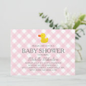 Invitation Baby shower en caoutchouc En vichy rose (Debout devant)