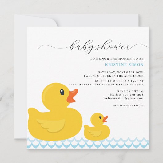 Invitation Baby shower en caoutchouc | Jaune migno (Devant)