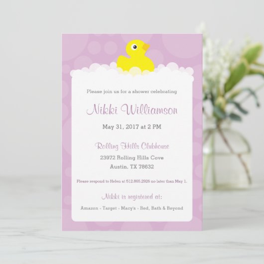 Invitation Baby shower en caoutchouc - Lilac (Debout devant)