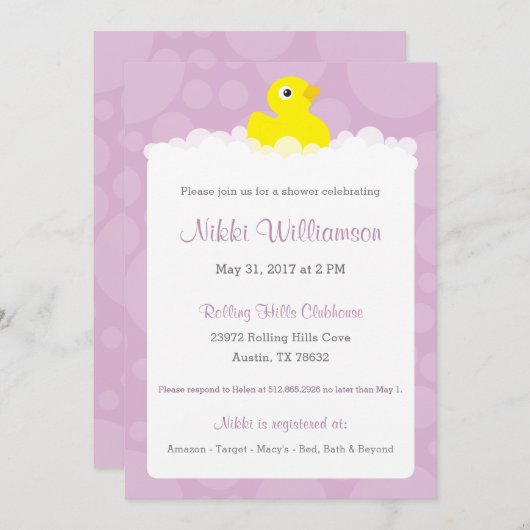 Invitation Baby shower en caoutchouc - Lilac (Devant / Derrière)