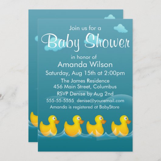 Invitation Baby shower en caoutchouc mignon (Devant / Derrière)