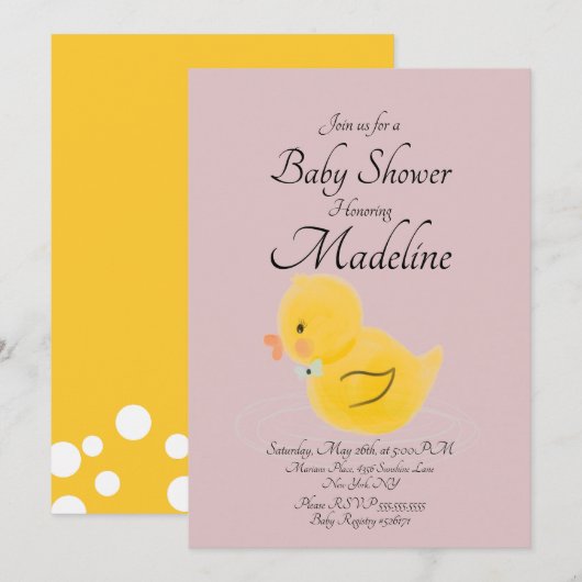 Invitation Baby shower en caoutchouc pour canard à eau couleu (Devant / Derrière)