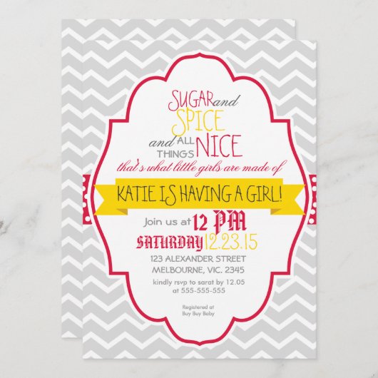 Invitation baby shower en chevron d'or à crampons (Devant / Derrière)