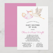 Invitation Baby shower en cigogne rose par courrier (Devant / Derrière)