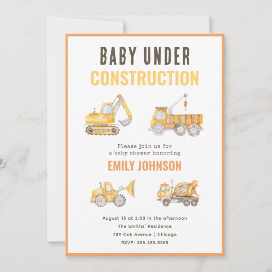 Invitation Baby shower en construction (Devant)