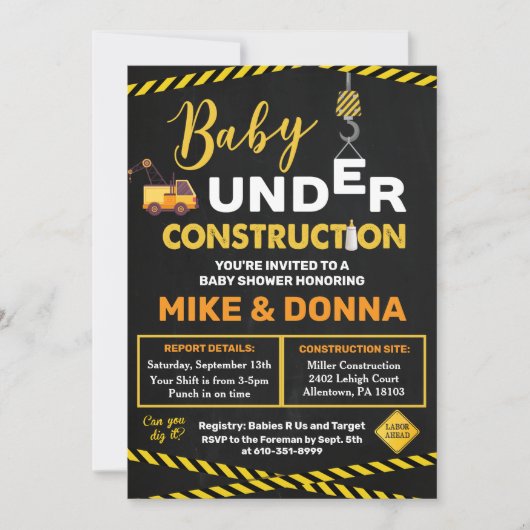 Invitation Baby shower en construction (Devant)