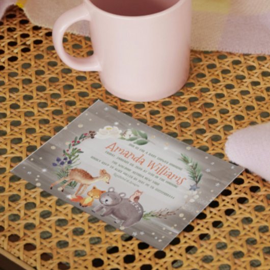 Invitation Baby shower en coton Berries, des amis de la forêt