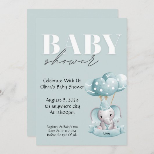 INVITATION baby shower EN COULEUR BLEUE (Devant / Derrière)