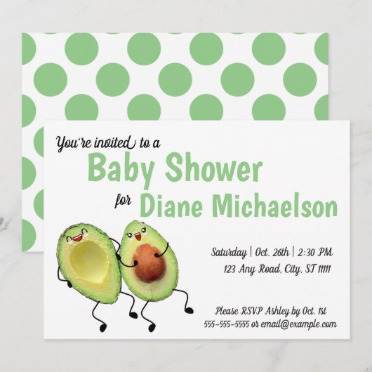 Invitation Baby shower en couple Avocado (Devant / Derrière)
