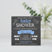 Invitation Baby shower en damier Bleu (Debout devant)