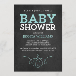 Invitation Baby shower en damier bleu Vintage