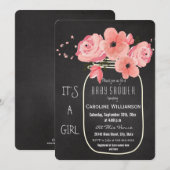 Invitation Baby shower en damier Mason Jar Flowers (Devant / Derrière)